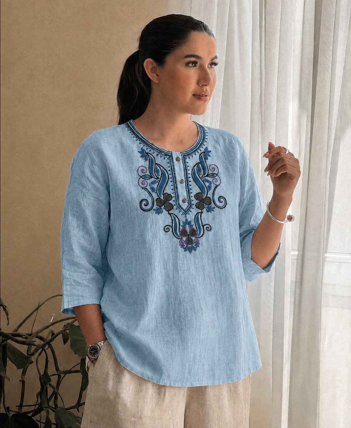 Women’s Embroidered Straight Fit Ethnic Top