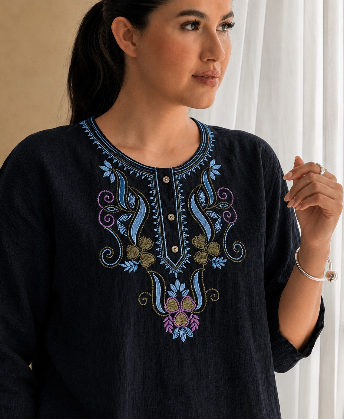 Women’s Embroidered Straight Fit Ethnic Top