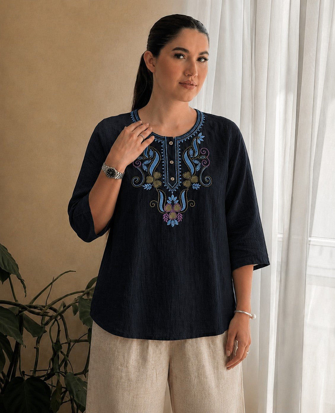 Women’s Embroidered Straight Fit Ethnic Top
