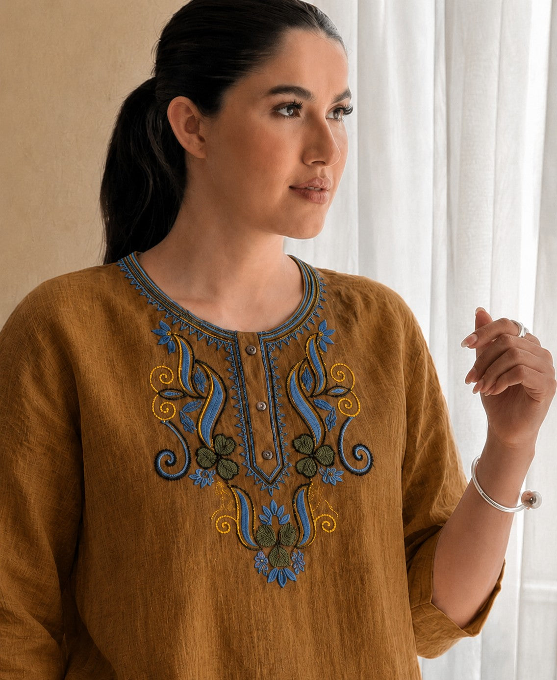 Women’s Embroidered Straight Fit Ethnic Top