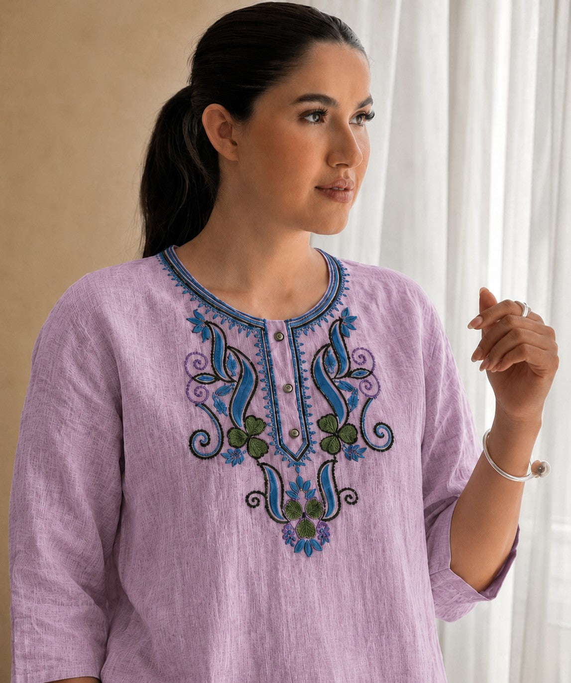 Women’s Embroidered Straight Fit Ethnic Top