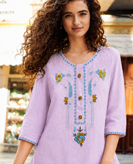 Women’s Embroidered Straight Fit Ethnic Top with 3/4 Sleeves