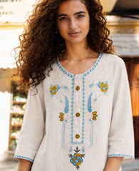 Women’s Embroidered Straight Fit Ethnic Top with 3/4 Sleeves