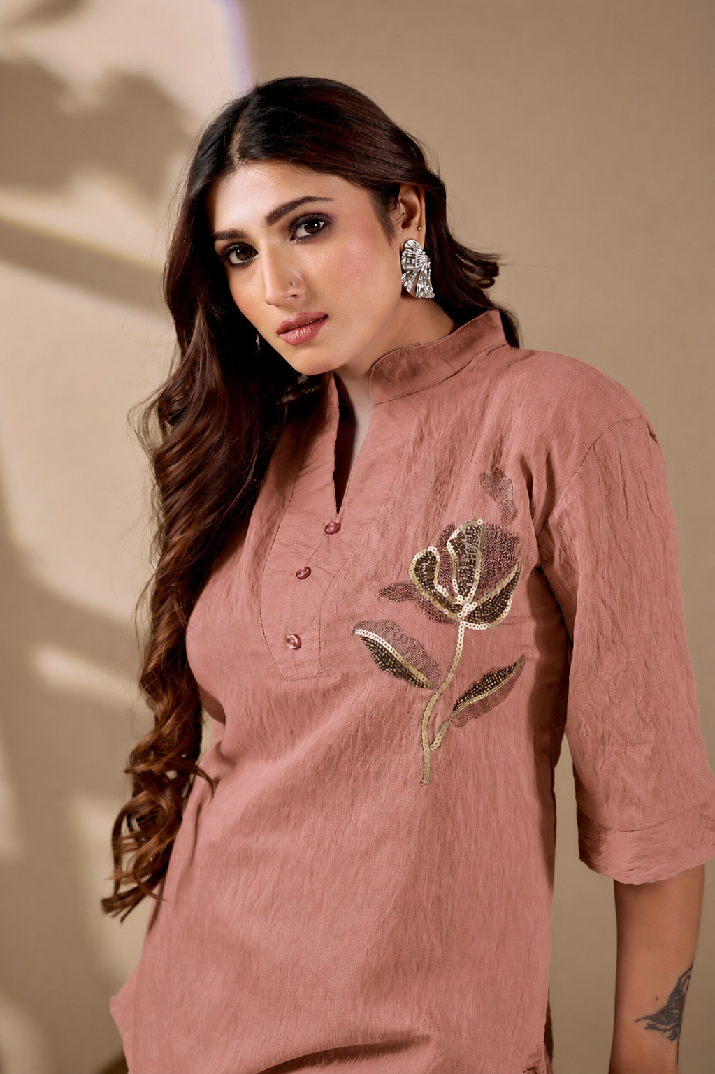 Women’s Embroidered Co-Ord Set with Straight Fit Pants