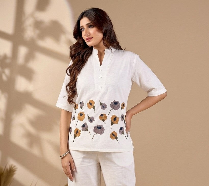 Women’s Floral Embroidered Straight Fit Top for Casual & Ethnic Wear