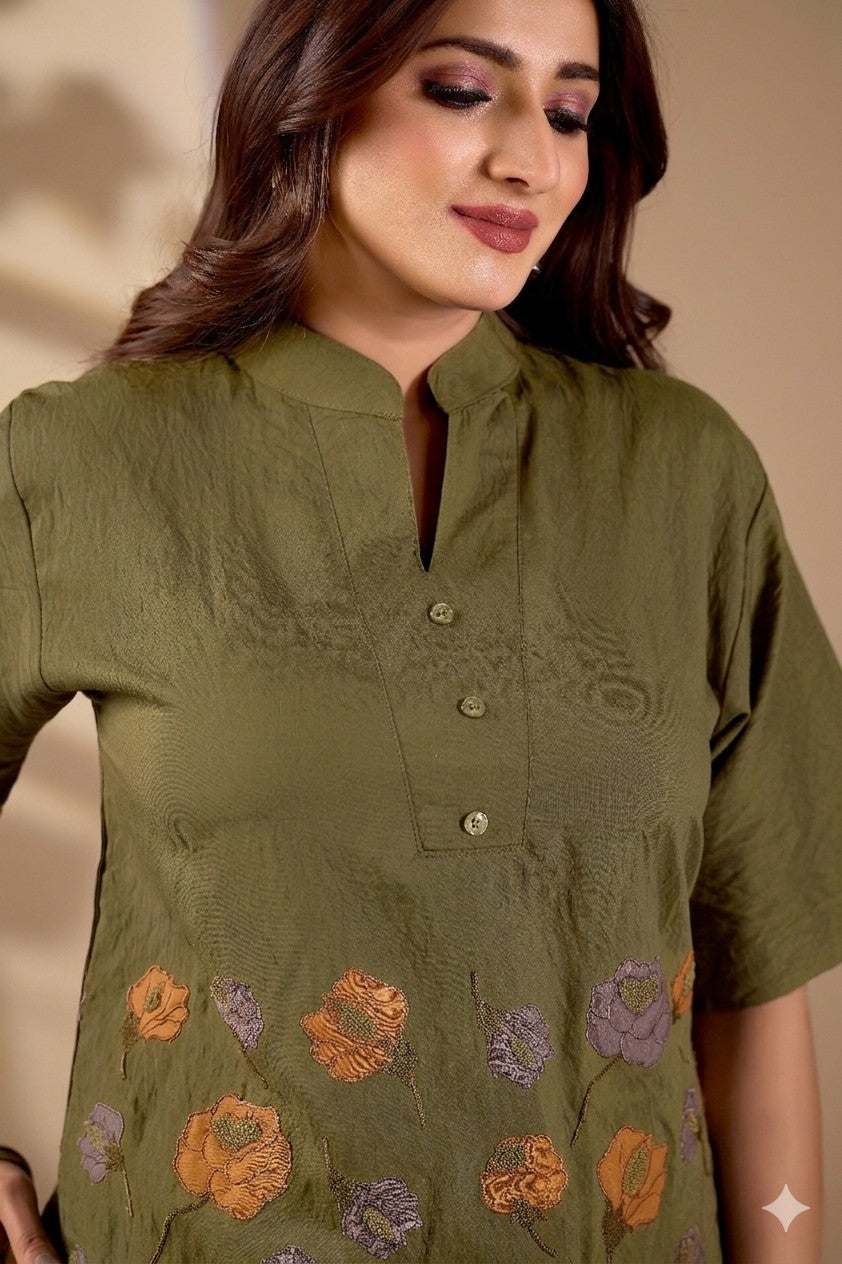 Women’s Floral Embroidered Straight Fit Top for Casual & Ethnic Wear