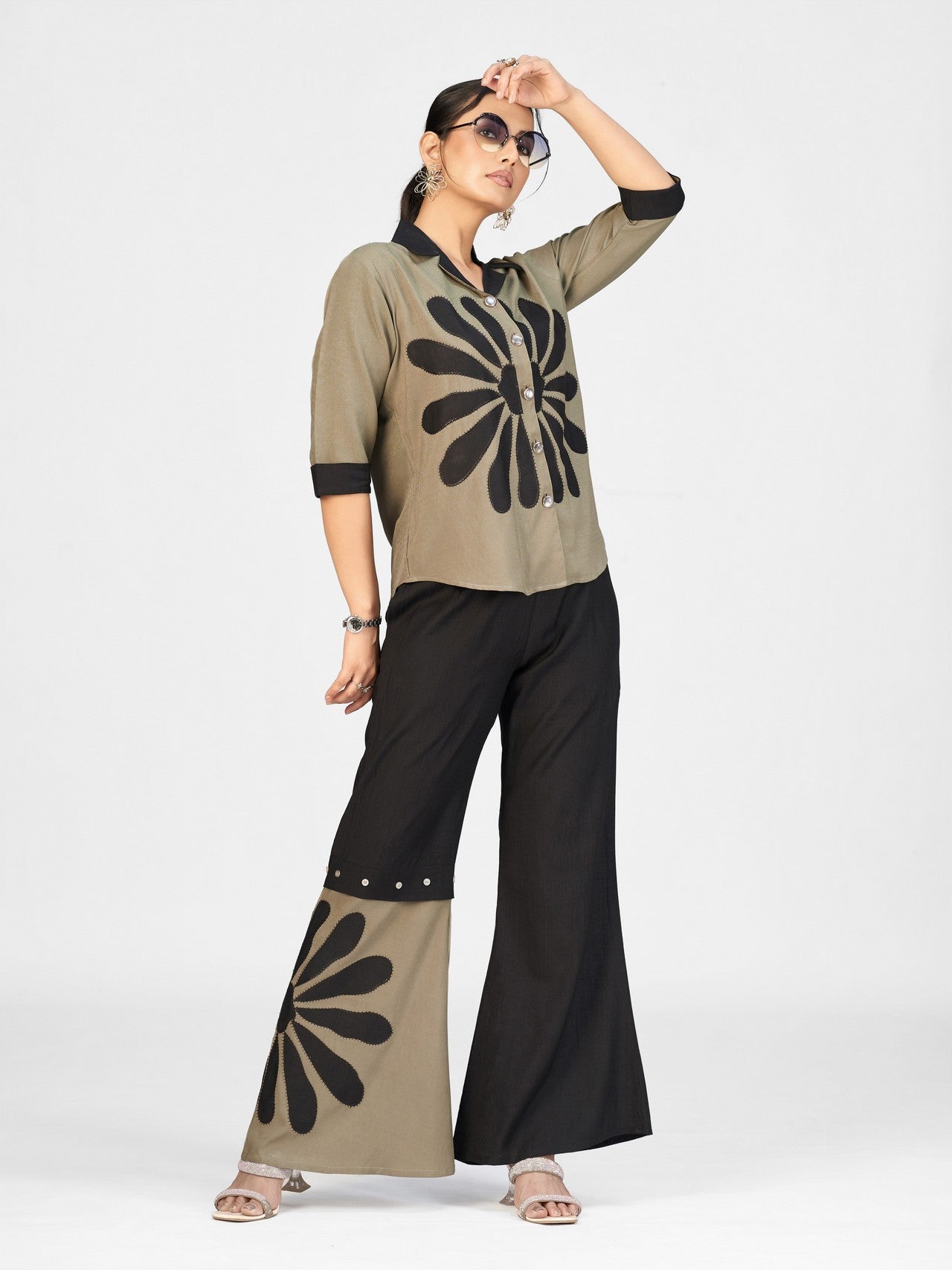 Stylish Olive Green & Black Printed Co-Ord Set for Women