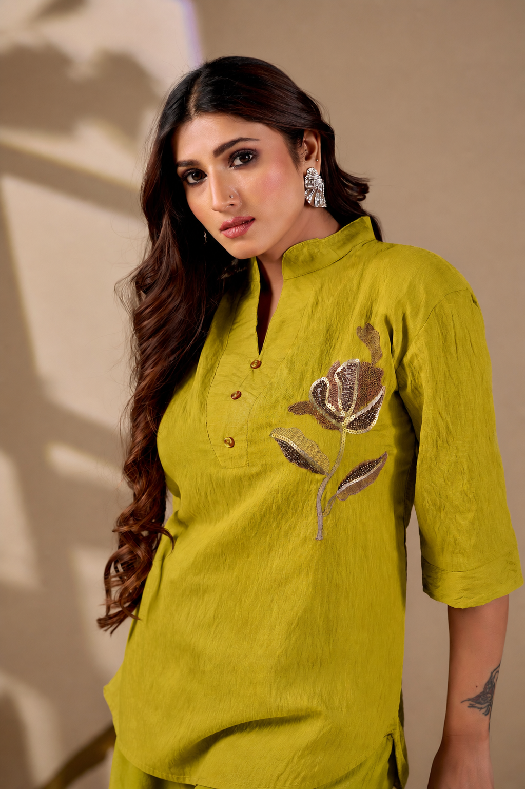 Women’s Embroidered Co-Ord Set with Straight Fit Pants