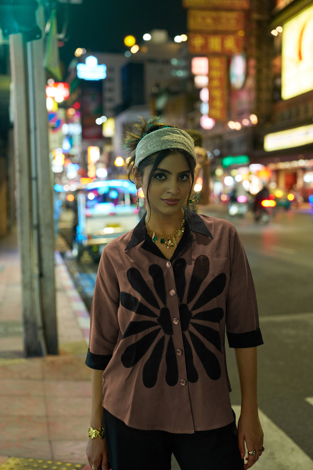 Olive Floral Graphic Co‑ord Set – Relaxed Shirt & Wide‑Leg Pants