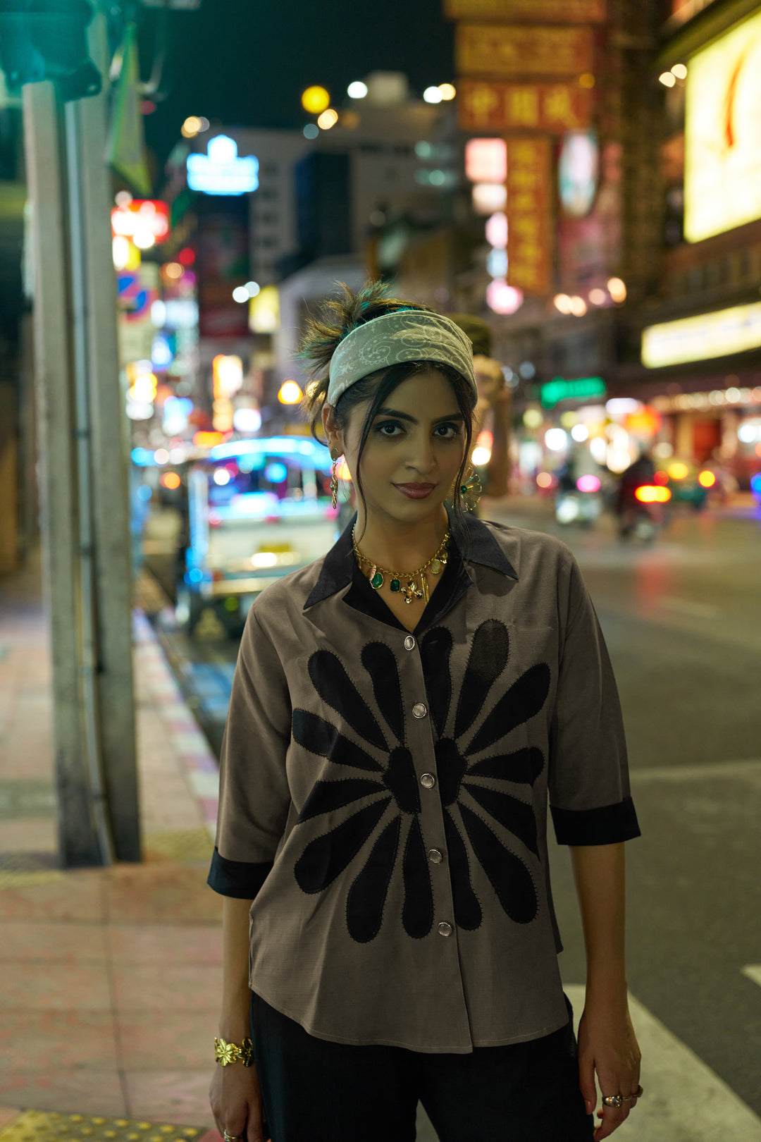 Olive Floral Graphic Co‑ord Set – Relaxed Shirt & Wide‑Leg Pants