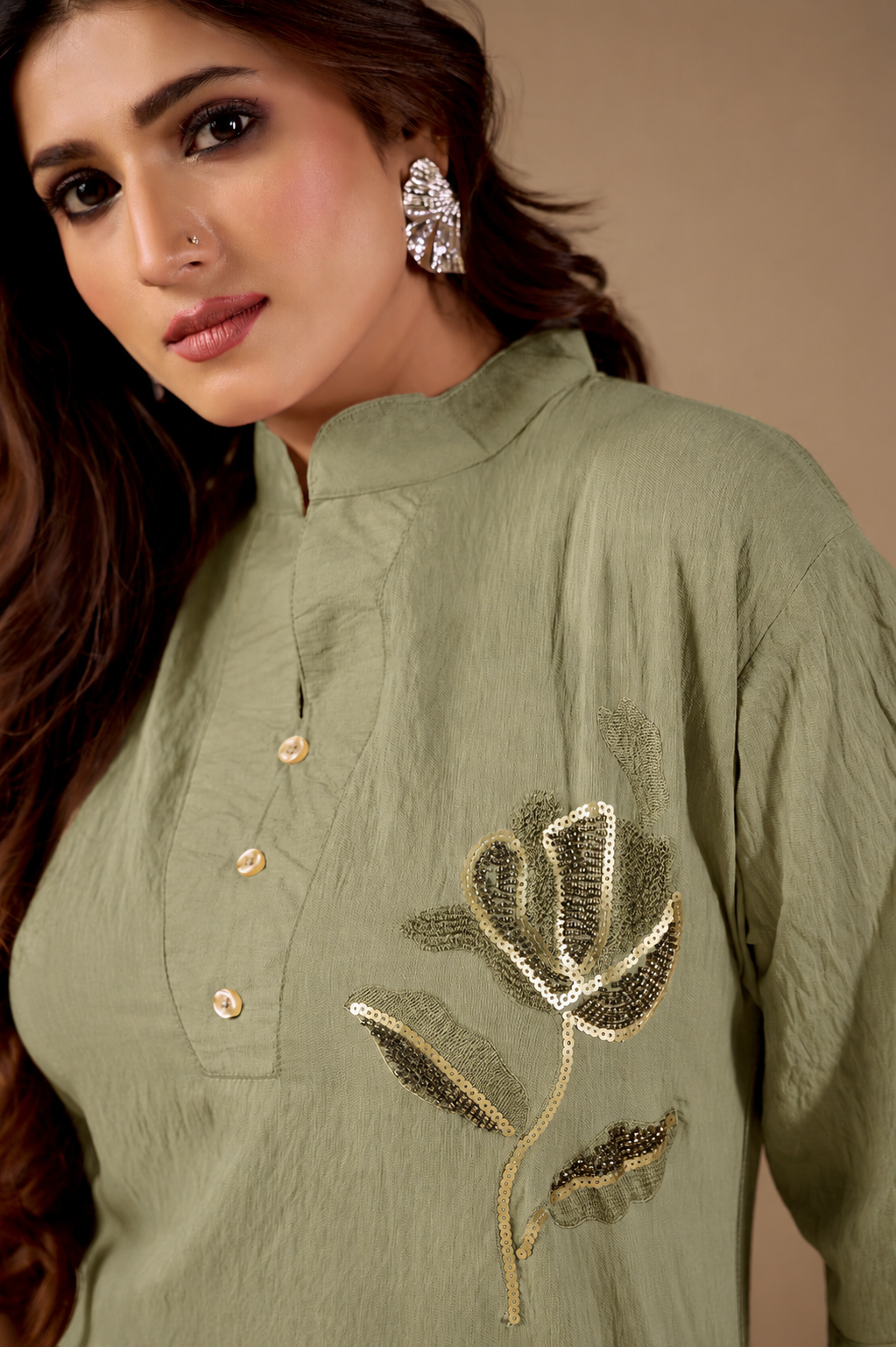 Women’s Embroidered Co-Ord Set with Straight Fit Pants