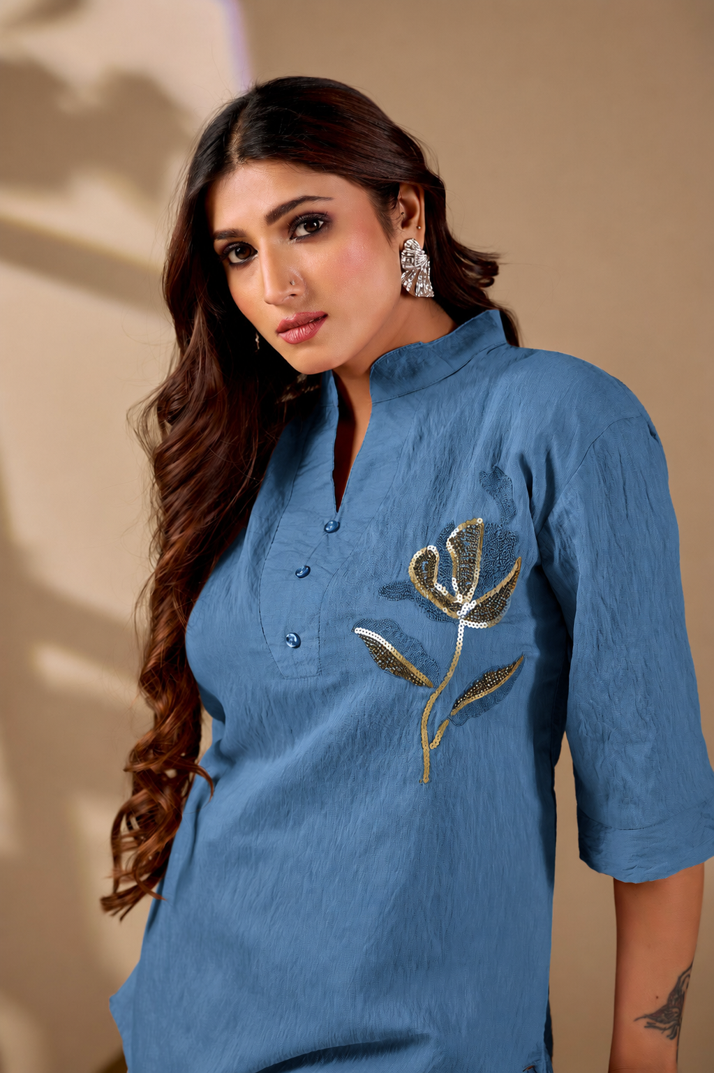 Women’s Embroidered Co-Ord Set with Straight Fit Pants