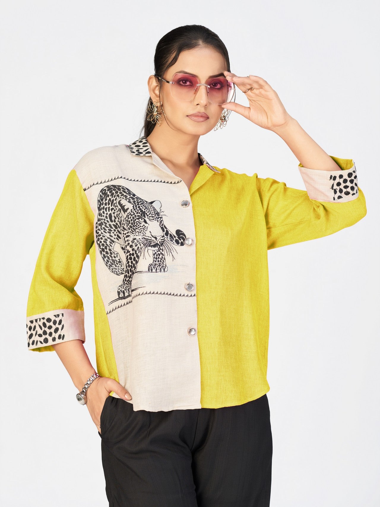 Statement Purple & Beige Leopard Print Shirt | Stylish Resort Wear for Women